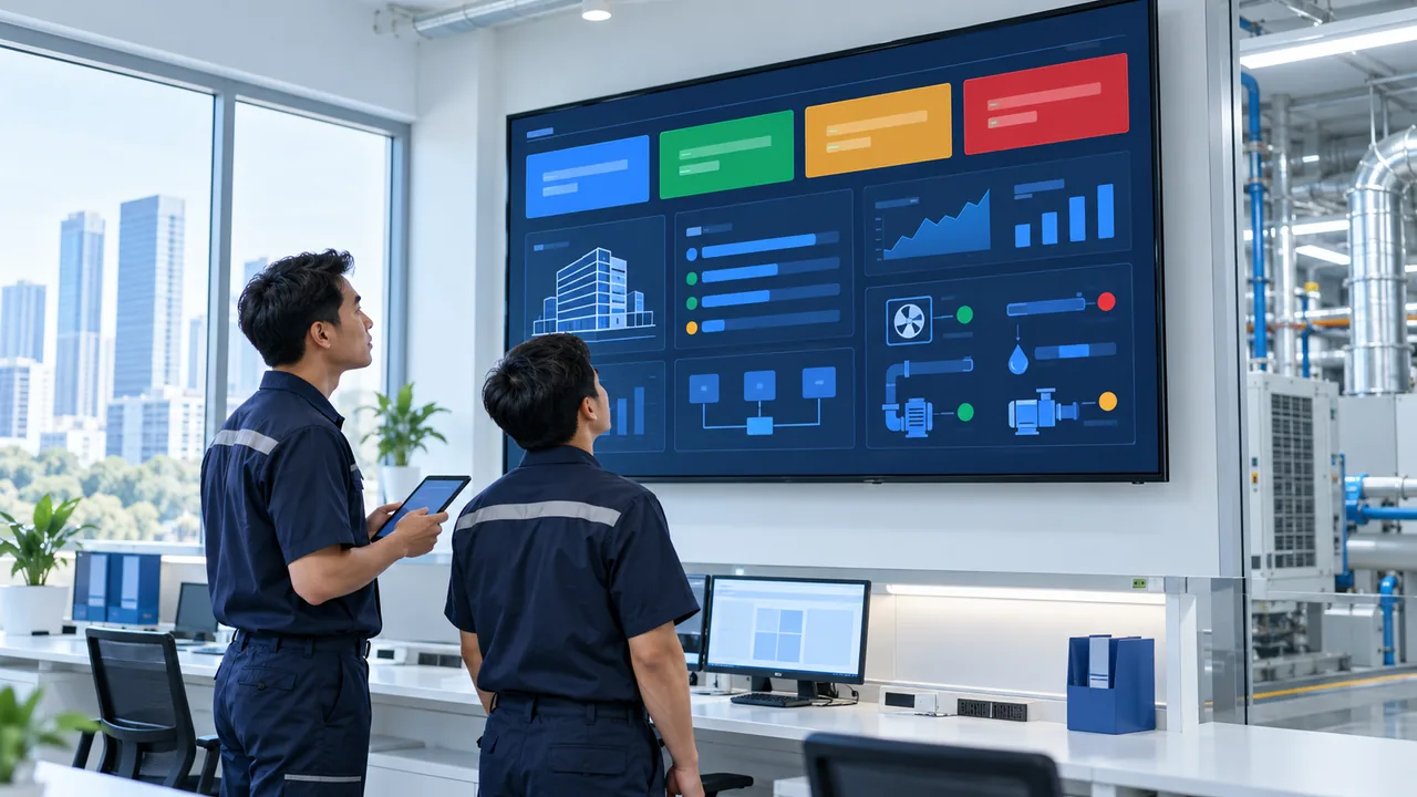 จอ Wallboard บน Smart TV แสดงสถานะงานซ่อมในห้องควบคุม